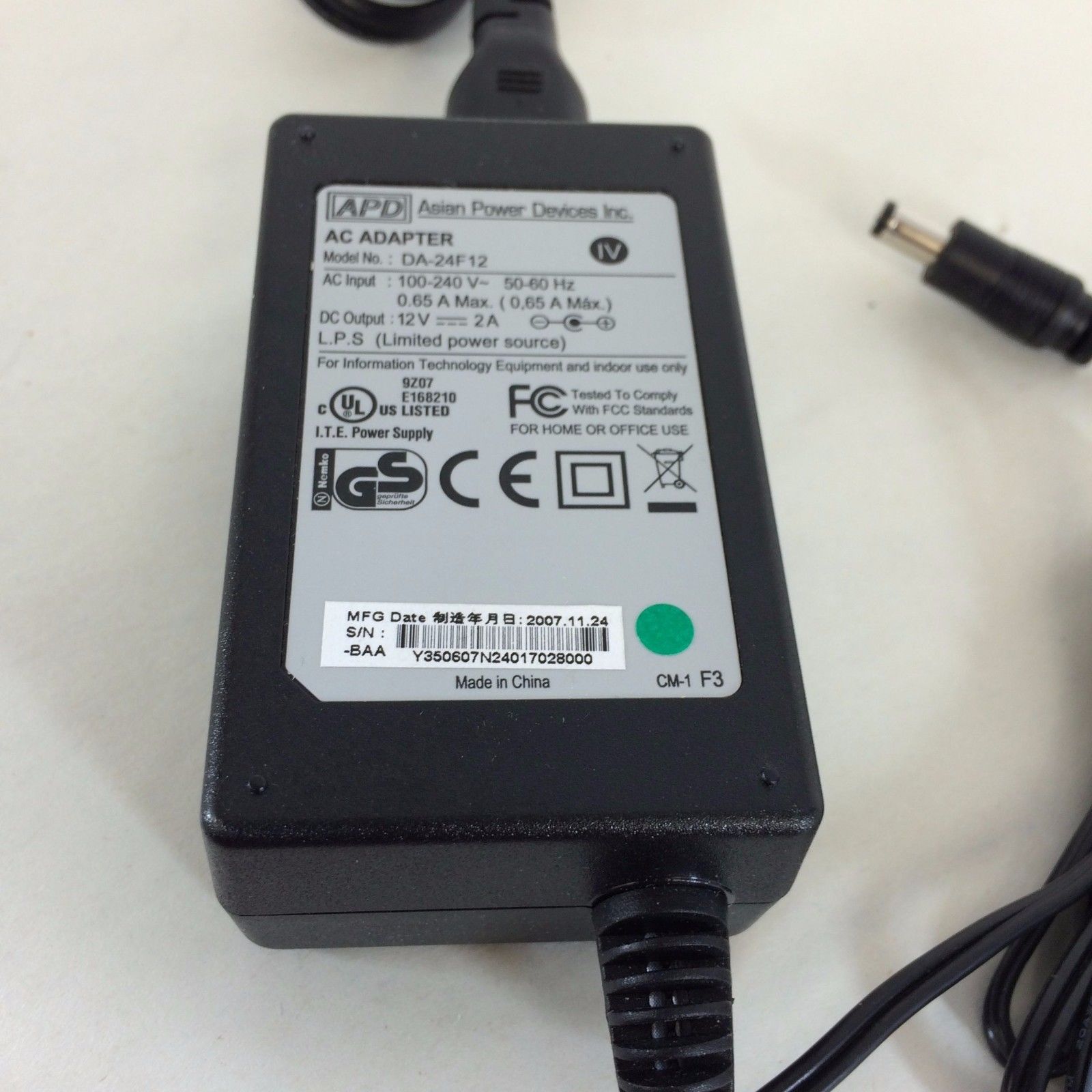 New APD Model DA-24F12 AC Adapter 12V DC 2A 10 asian power devices inc